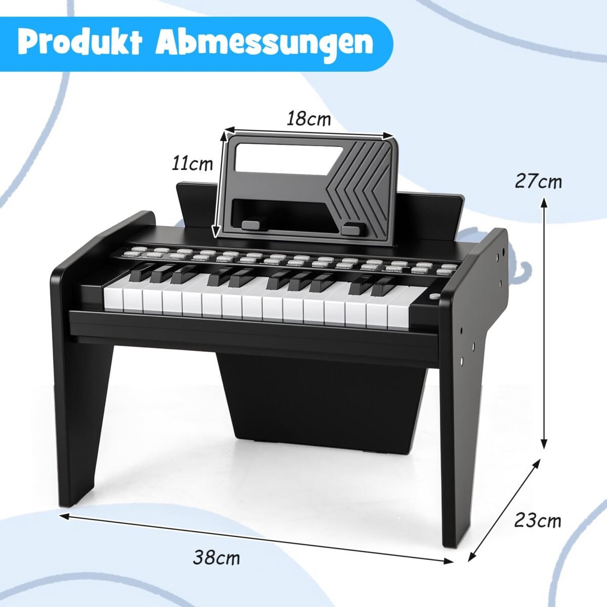 25 klavišų skaitmeninis mini pianinas vaikams su reguliuojamu greičiu (Juoda) – Paveikslėlis 2