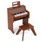 25 klavišų skaitmeninis pianinas vaikams su interaktyviu mokymosi režimu ir taburete (Ruda)