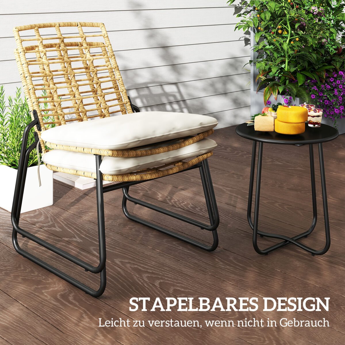 3 dalių ratano bistro komplektas su sukraunamomis kėdėmis ir metaliniu staliuku – Paveikslėlis 6