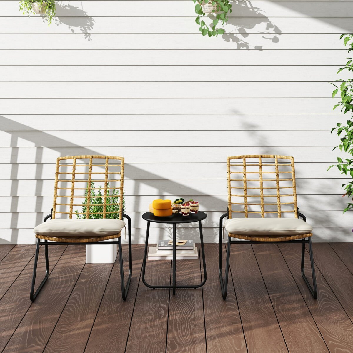 3 dalių ratano bistro komplektas su sukraunamomis kėdėmis ir metaliniu staliuku – Paveikslėlis 9