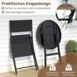 3 dalių sulankstomas bistro rinkinys su grūdinto stiklo stalviršiu bei orui pralaidžiomis sėdynėmis (Juoda) – Paveikslėlis 3