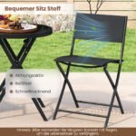 3 dalių sulankstomas bistro rinkinys su grūdinto stiklo stalviršiu bei orui pralaidžiomis sėdynėmis (Juoda) – Paveikslėlis 5