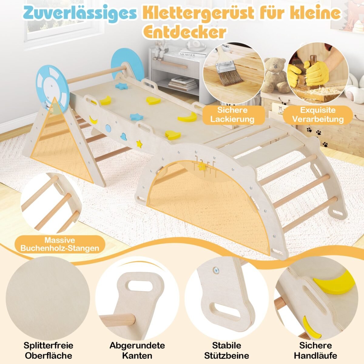 3 dalių sulankstomas laipiojimo ir čiuožimo rinkinys vaikams su kaladėlėmis (Natūrali) – Paveikslėlis 5