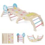 3 dalių sulankstomas laipiojimo komplektas su trikampiu čiuožykla ir lanku (Daugiaspalvė)