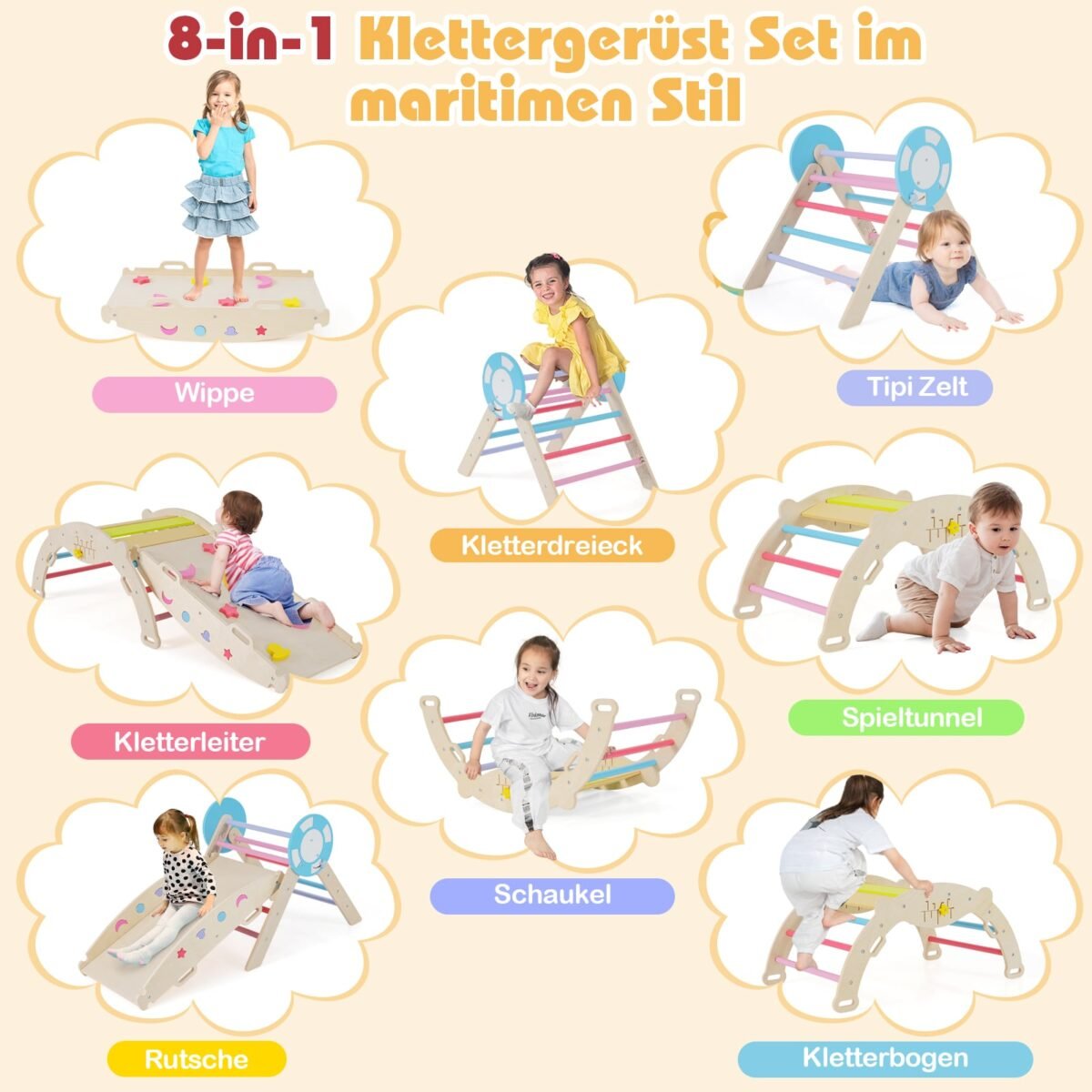 3 dalių sulankstomas laipiojimo komplektas su trikampiu čiuožykla ir lanku (Daugiaspalvė) – Paveikslėlis 3