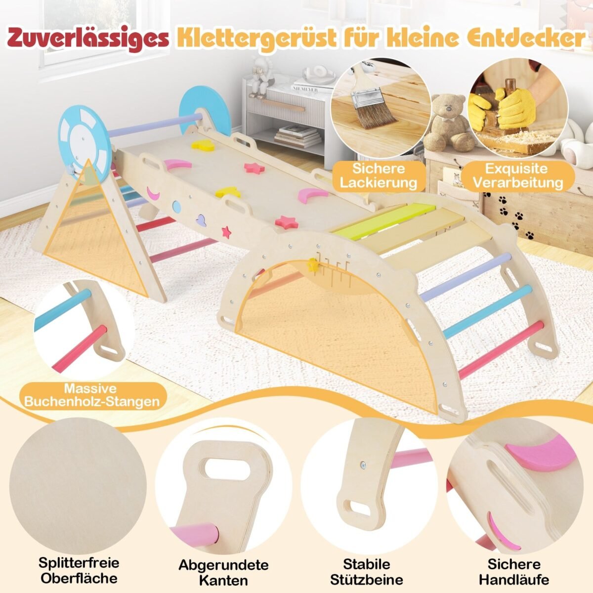 3 dalių sulankstomas laipiojimo komplektas su trikampiu čiuožykla ir lanku (Daugiaspalvė) – Paveikslėlis 5