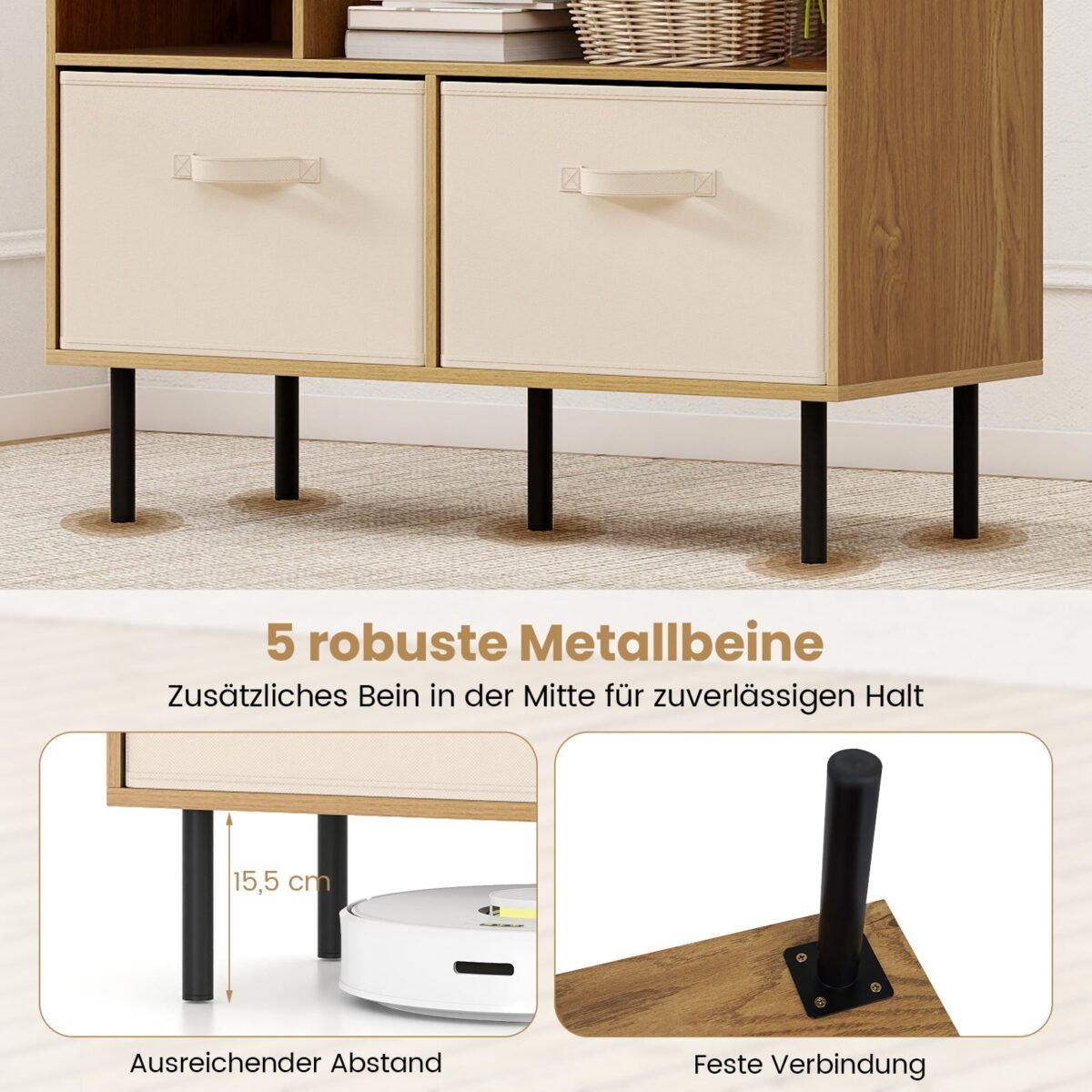 3 pakopų lentyna su 6 skyriais ir 3 išimamais stalčiais (Natūrali) – Paveikslėlis 5