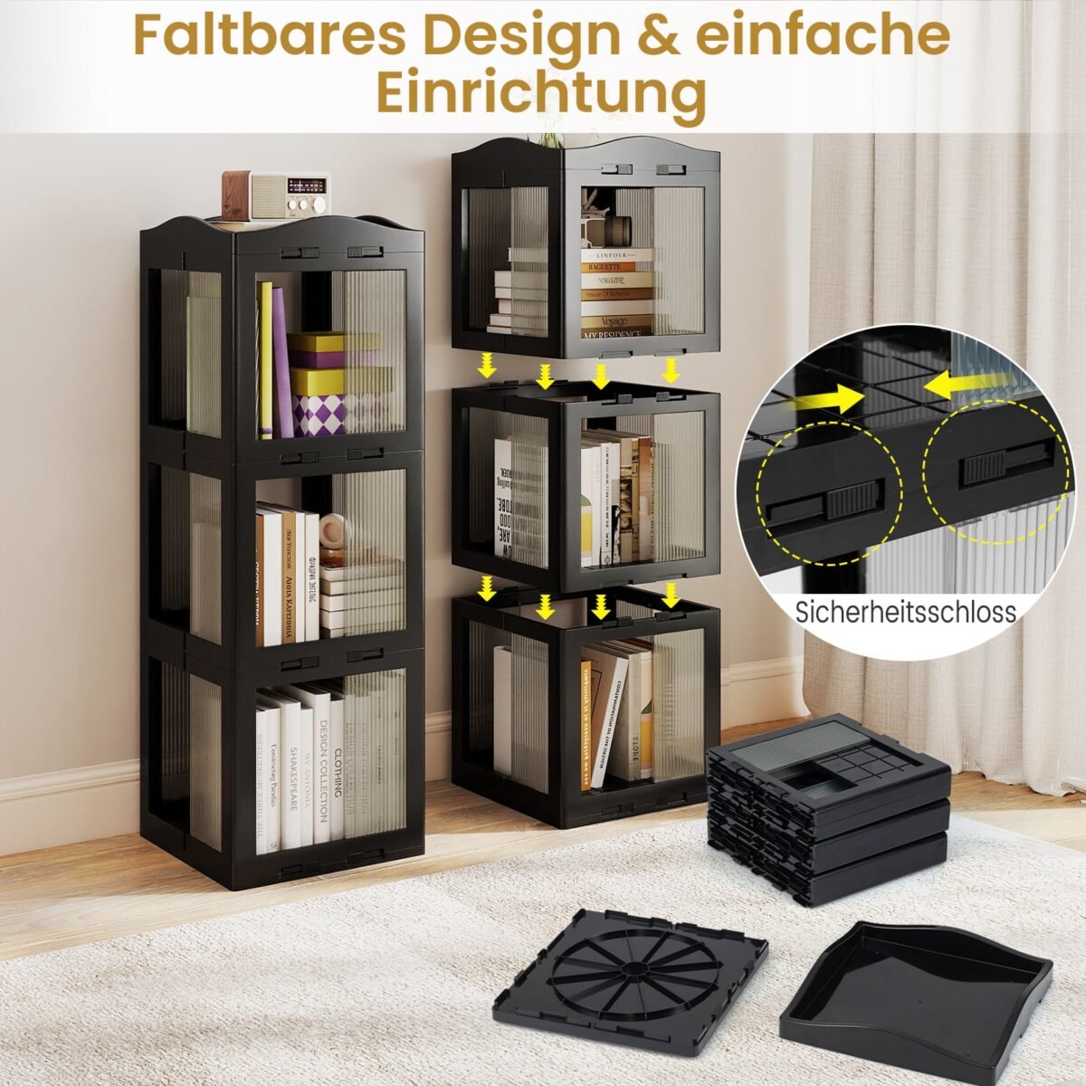 Besisukanti 3 pakopų knygų lentyna 360°  (Juoda) – Paveikslėlis 3