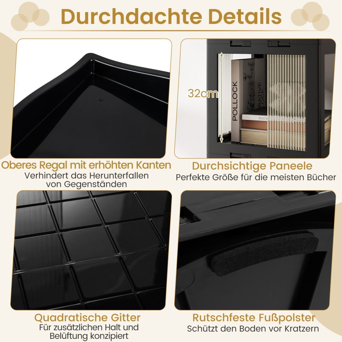 Besisukanti 3 pakopų knygų lentyna 360°  (Juoda) – Paveikslėlis 4