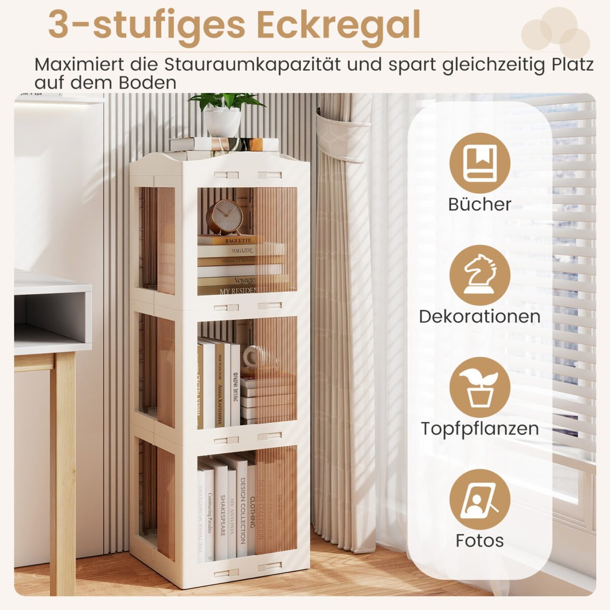 Pasukama ir sulankstoma knygų lentyna 360° (Balta) – Paveikslėlis 5