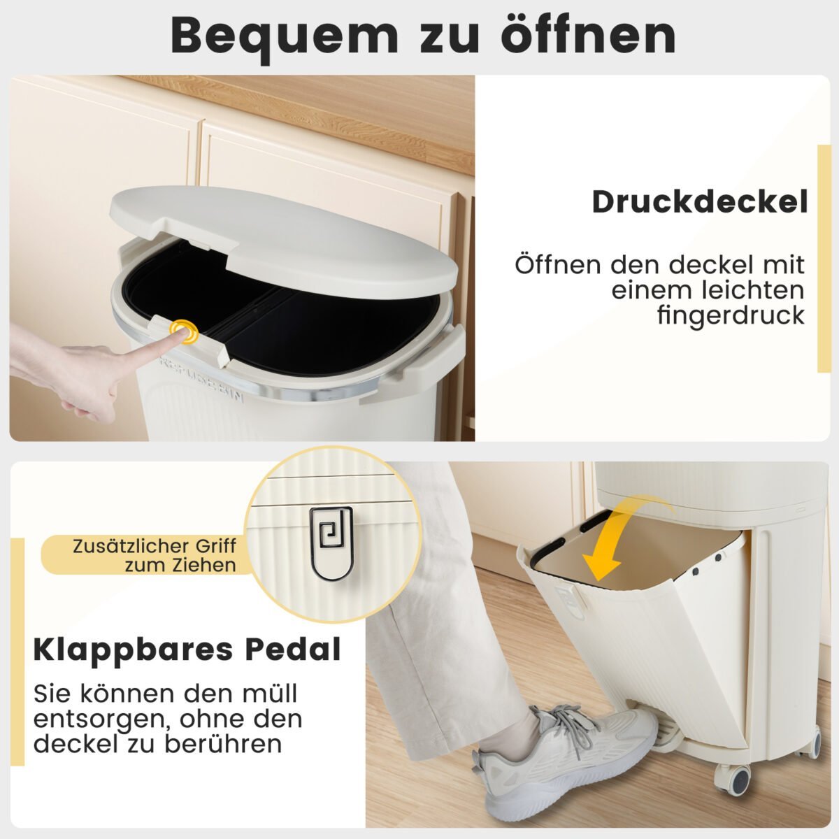 38L virtuvės atliekų rūšiavimo dėžė su pedalu ir ratukais (Smėlio) – Paveikslėlis 5