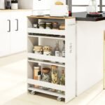 4 aukštų nišinis vežimėlis su ratukais 20 cm pločio (Natūrali + Balta) – Paveikslėlis 5