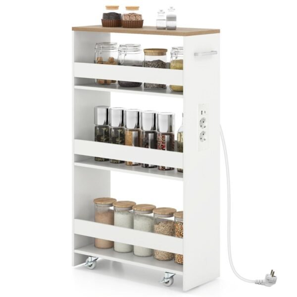 4 aukštų nišinis vežimėlis su ratukais 20 cm pločio (Natūrali + Balta)