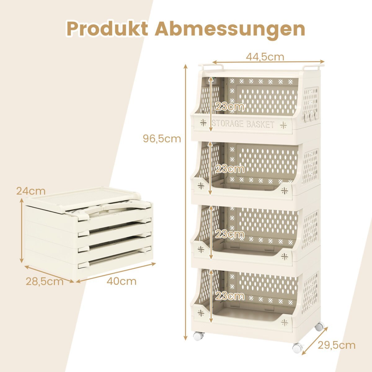 5 aukštų mobilus skalbinių krepšys ir daiktų laikymo vežimėlis (Smėlio) – Paveikslėlis 2
