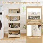 5 aukštų mobilus skalbinių krepšys ir daiktų laikymo vežimėlis (Smėlio) – Paveikslėlis 3