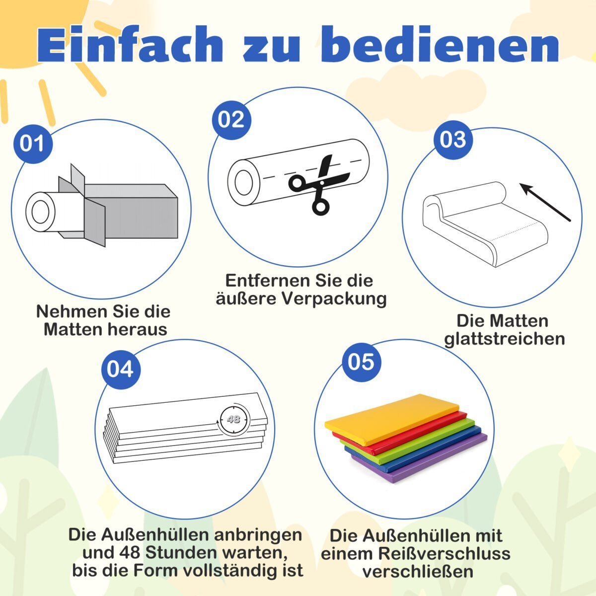 5 dalių storų putplasčio kilimėlių rinkinys vaikų sportui ir poilsiui (Įvairiaspalvė) – Paveikslėlis 3