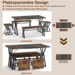 5 dalių valgomojo komplektas su stačiakampiu stalu ir suolais 4–6 asmenims (Ruda)