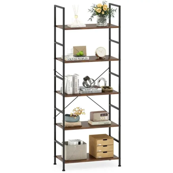 5-pakopų pastatoma lentyna su atviromis lentynomis ir metaliniu rėmu (Kaimiška ruda)