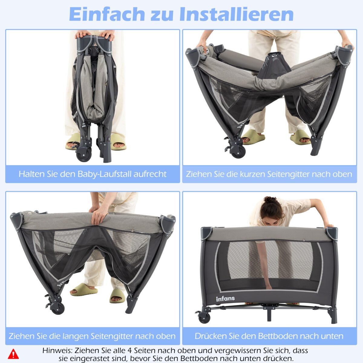 Kelioninė lovelė-maniežas kūdikiui su vystymo stalu ir lopšiu (Pilka) – Paveikslėlis 5