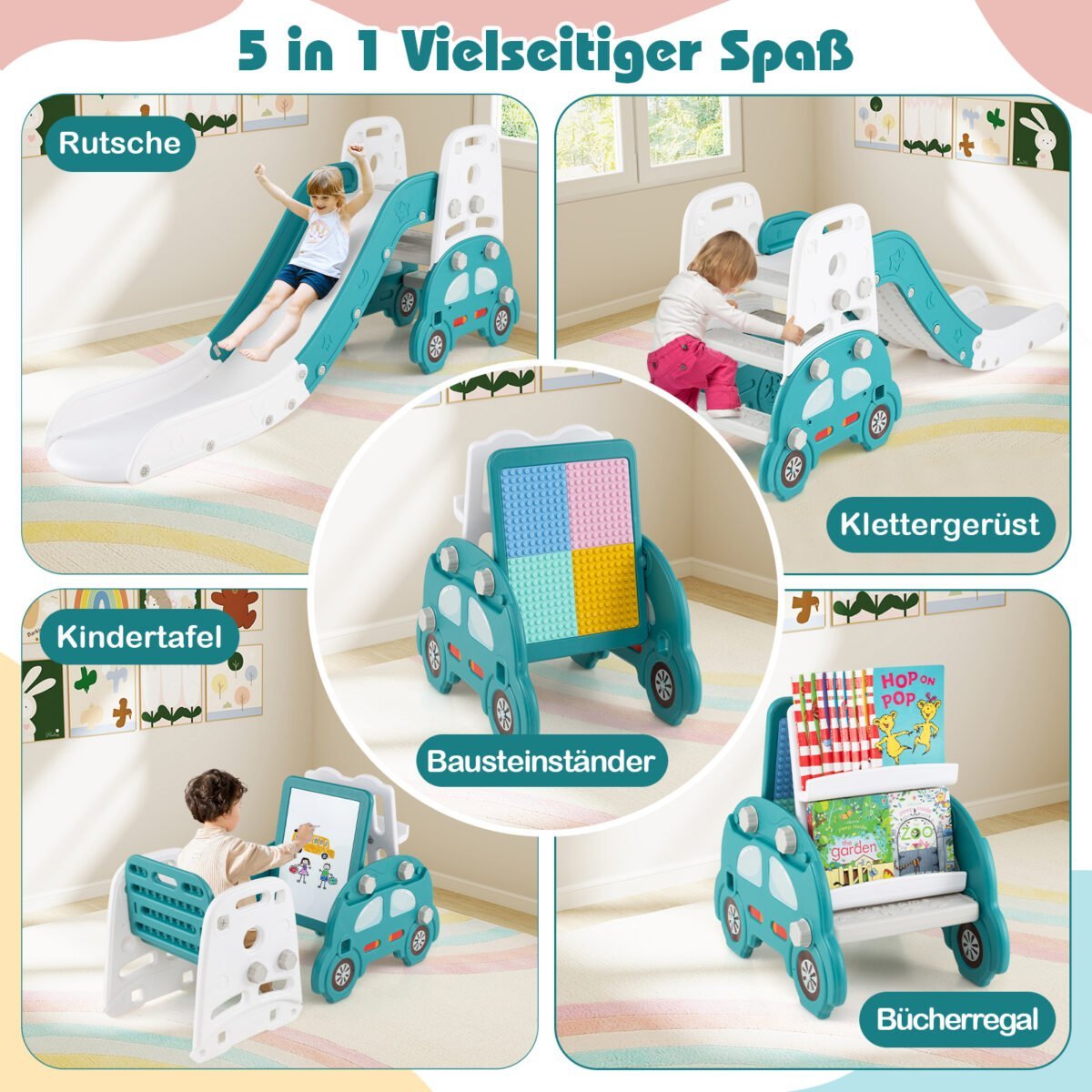 5-in-1 daugiafunkcinė transformuojama vaikiška čiuožykla (Žalia) – Paveikslėlis 3