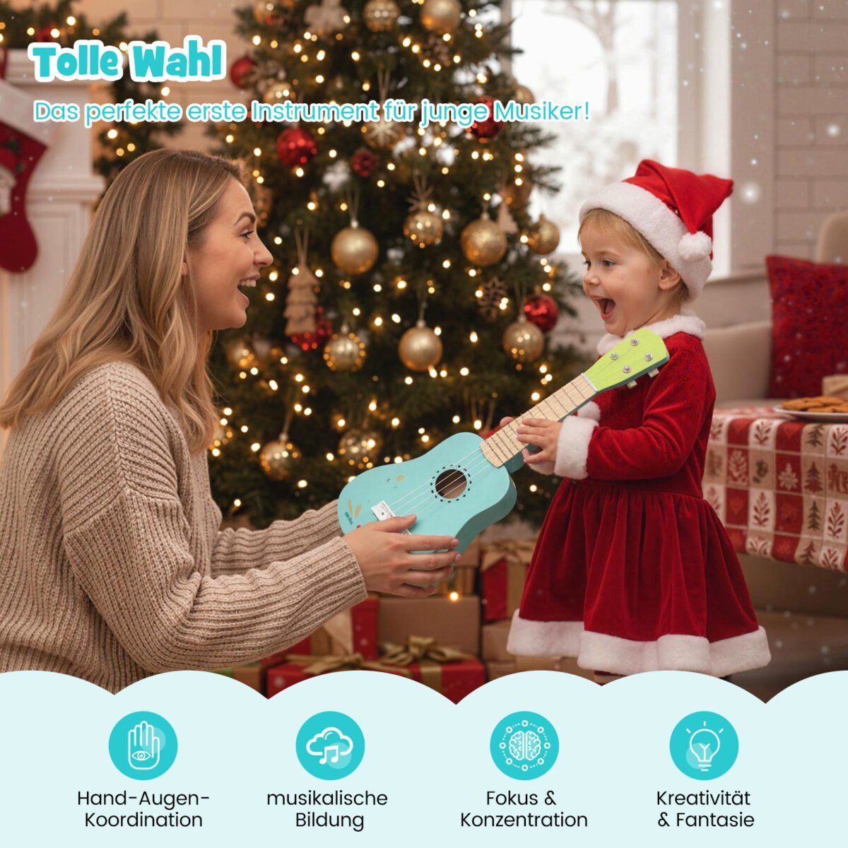 53 cm vaikiška ukulelė su keturiomis stygomis ir liepų medienos korpusu (Šviesiai mėlyna) – Paveikslėlis 3