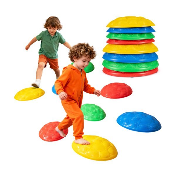 8 dalių neslystančių kraunamų balansavimo akmenų rinkinys vaikams (Spalvota)