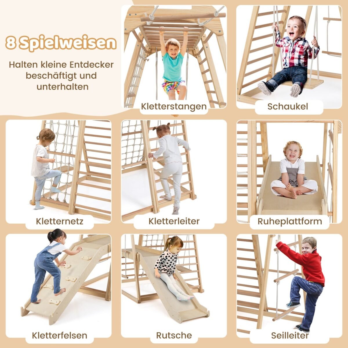 Medinis laipiojimo ir žaidimų rinkinys 8-in-1 (Natūrali) – Paveikslėlis 3