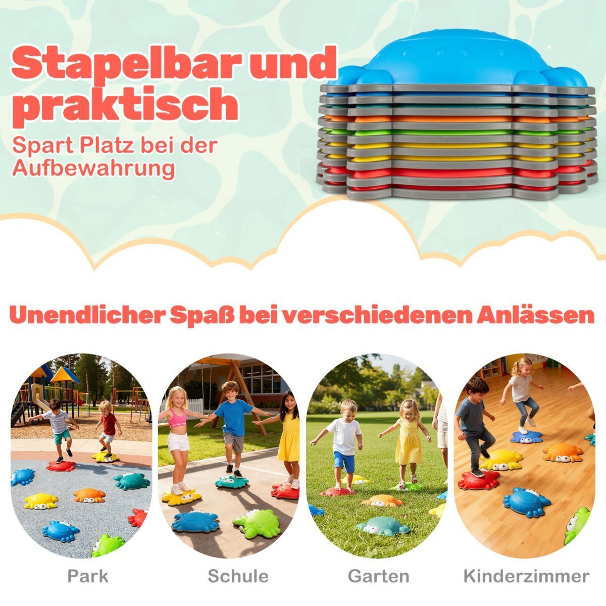 9 dalių neslystančių balansavimo akmenų rinkinys vaikams (Spalvotas) – Paveikslėlis 4