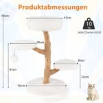 90 cm aukščio kriaušės medienos kačių bokštas su apžvalgos platforma (Balta) – Paveikslėlis 2