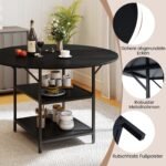 Apvalus 120 cm valgomojo stalas su dviejų lygių daiktadėže (Juoda) – Paveikslėlis 4