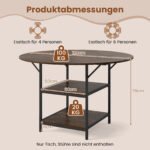 Apvalus 120 cm valgomojo stalas su dviejų lygių lentyna ir metaliniu rėmu (Ruda) – Paveikslėlis 2