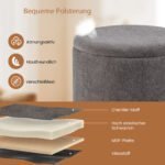 Apvalus pufas su daiktadėže ir medinėmis kojelėmis (Pilka) – Paveikslėlis 4