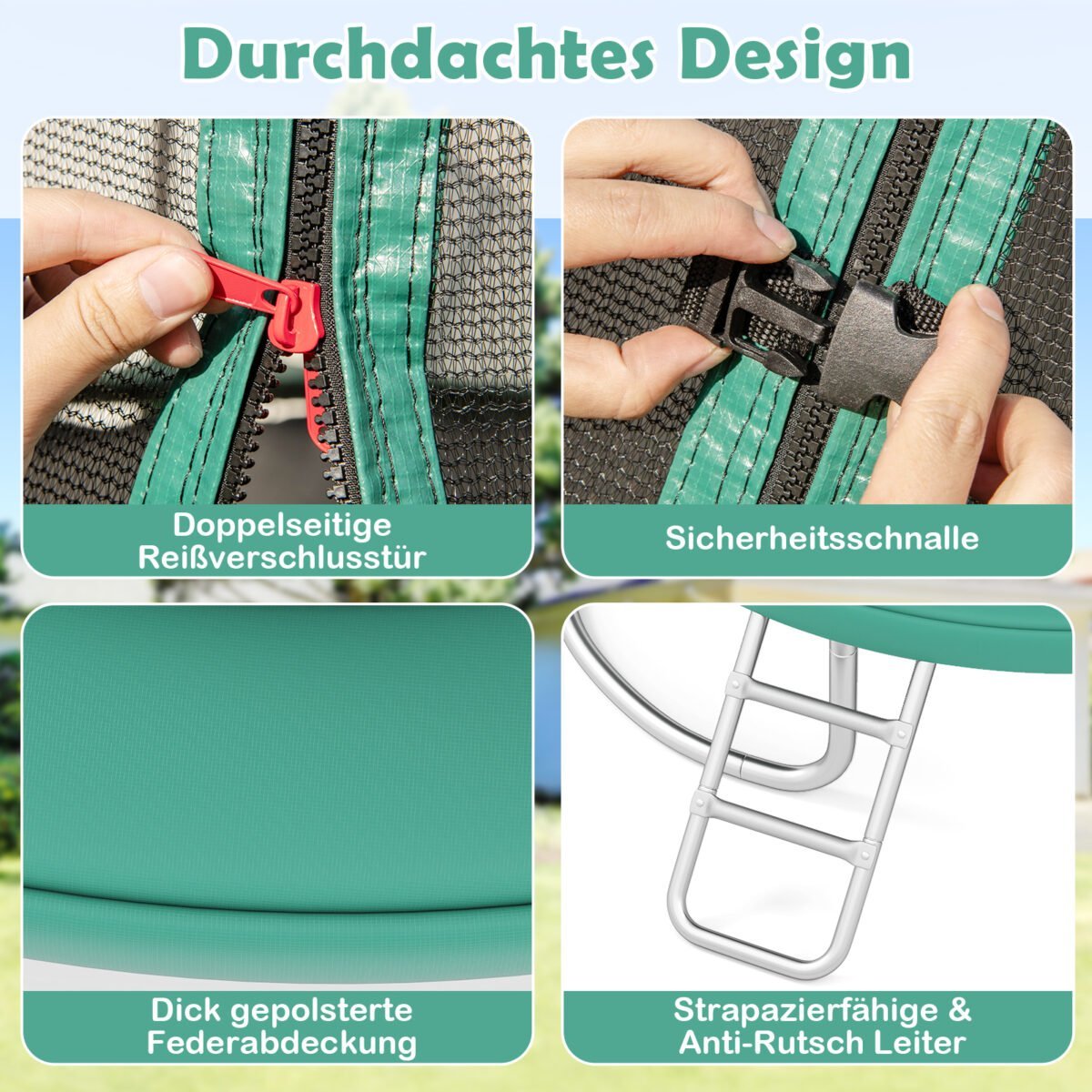 Apvalus lauko batutas su apsauginiu tinklu ir kopėčiomis (Žalia) – Paveikslėlis 3