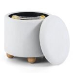 Apvalus pufas su daiktadėže ir medinėmis kojomis (Balta)