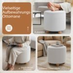 Apvalus pufas su daiktadėže ir medinėmis kojomis (Balta) – Paveikslėlis 3