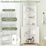 Aukšta kampinė spintelė su lentynomis ir durelėmis (Balta) – Paveikslėlis 3