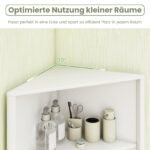 Aukšta kampinė spintelė su lentynomis ir durelėmis (Balta) – Paveikslėlis 4