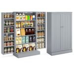 Aukšta virtuvės spintelė su reguliuojamomis lentynomis ir durelėmis (Pilka)