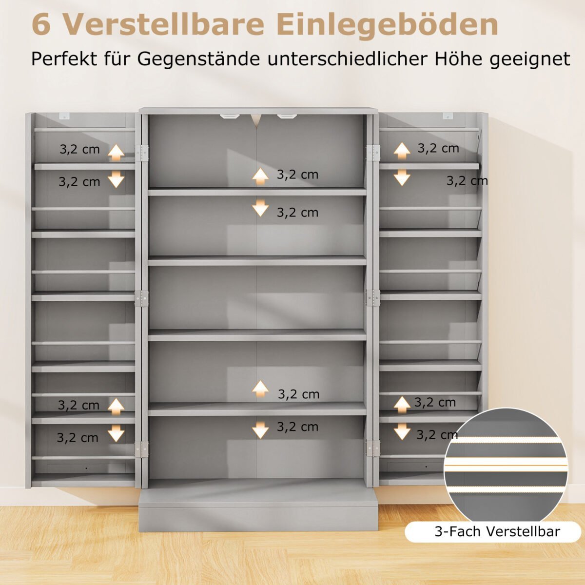 Aukšta virtuvės spintelė su reguliuojamomis lentynomis ir durelėmis (Pilka) – Paveikslėlis 5