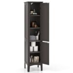 Aukšta vonios spintelė su 2 durelėmis ir 5 skyriais (Ruda)