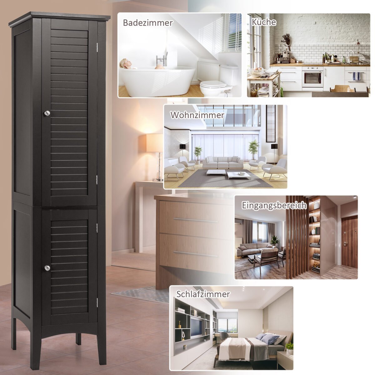 Aukšta vonios spintelė su 2 durelėmis ir 5 skyriais (Ruda) – Paveikslėlis 3