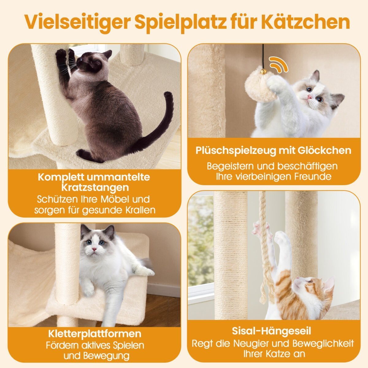 Aukštas daugiapakopis kačių draskymo medis (Smėlio spalvos) – Paveikslėlis 3