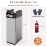 Automatinė nerūdijančio plieno šiukšliadėžė su judesio jutikliu 60 L (Sidabrinė)