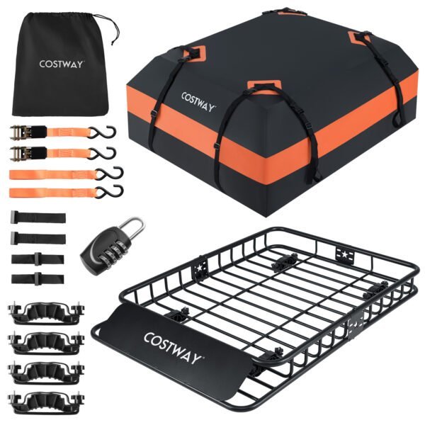 Automobilio stogo 425 L krepšys atsparus vandeniui ir su tvirtu rėmu (Oranžinė)