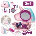 Medinis tualetinis staliukas mergaitėms su kėdute ir vienaragio aksesuarais – Paveikslėlis 6