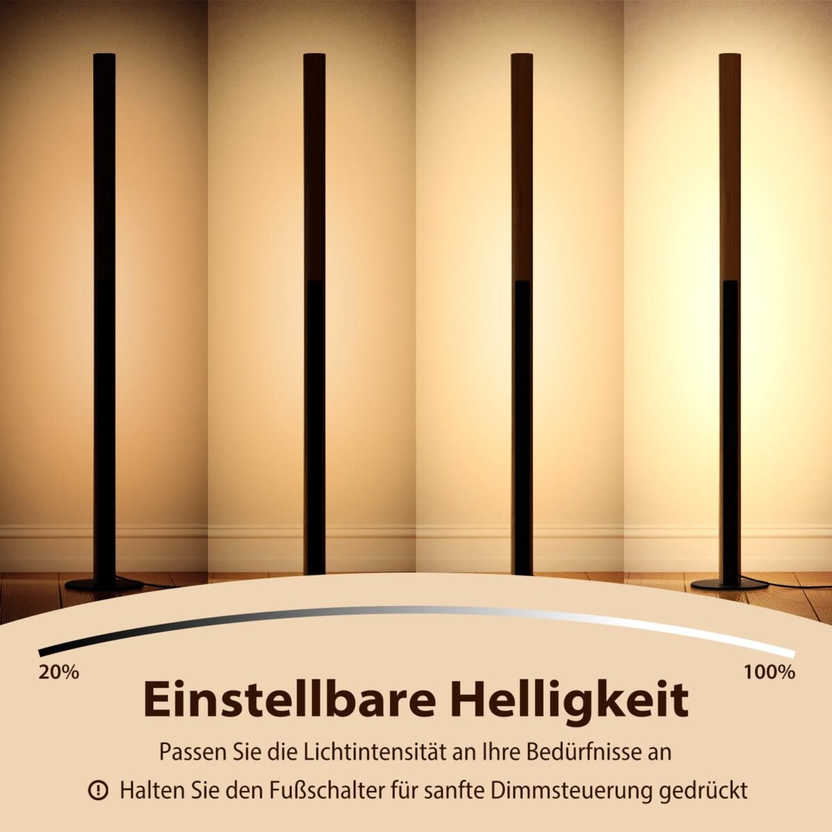 Bambukinė LED pastatoma lempa su reguliuojama spalvos temperatūra ir kojiniu jungikliu (Natūrali) – Paveikslėlis 3