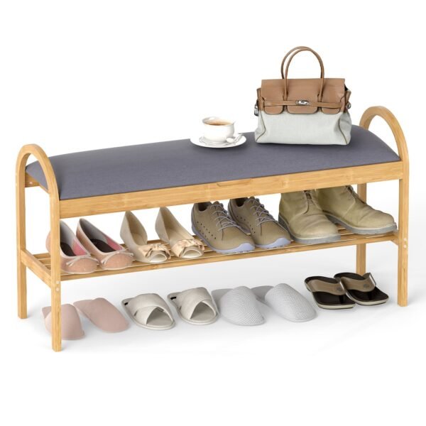 Bambukinis batų suoliukas su daiktadėže (Pilka)