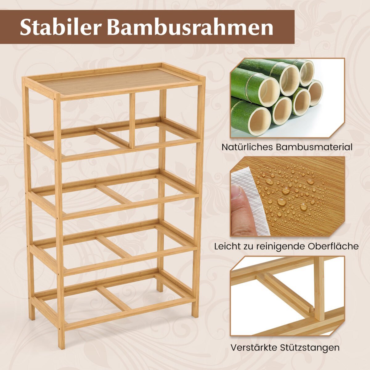 Bambukinė komoda su 5 medžiaginiais stalčiais ir viršutine lentyna (Natūrali) – Paveikslėlis 4