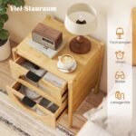 Bambukinis naktinis staliukas su 2 stalčiais ir rifliuotu stiklu (Natūrali) – Paveikslėlis 3