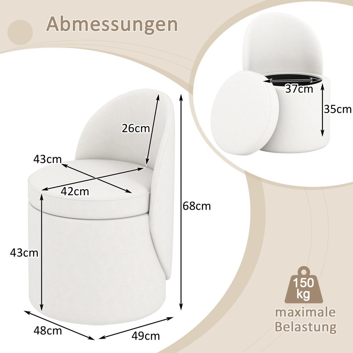 Banketė su atlošu ir 38 L daiktadėže (Balta) – Paveikslėlis 2